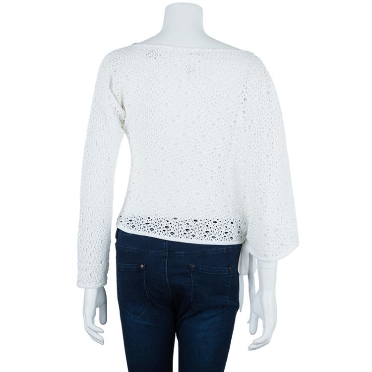 مملوكة مسبقًا Chanel White Eyelet Knit Top M