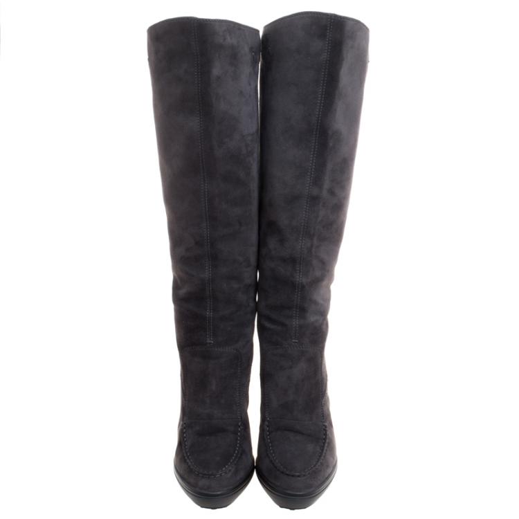 Pre Owned Tod's Grey Suede Knee High Riding Boots Size 37.5