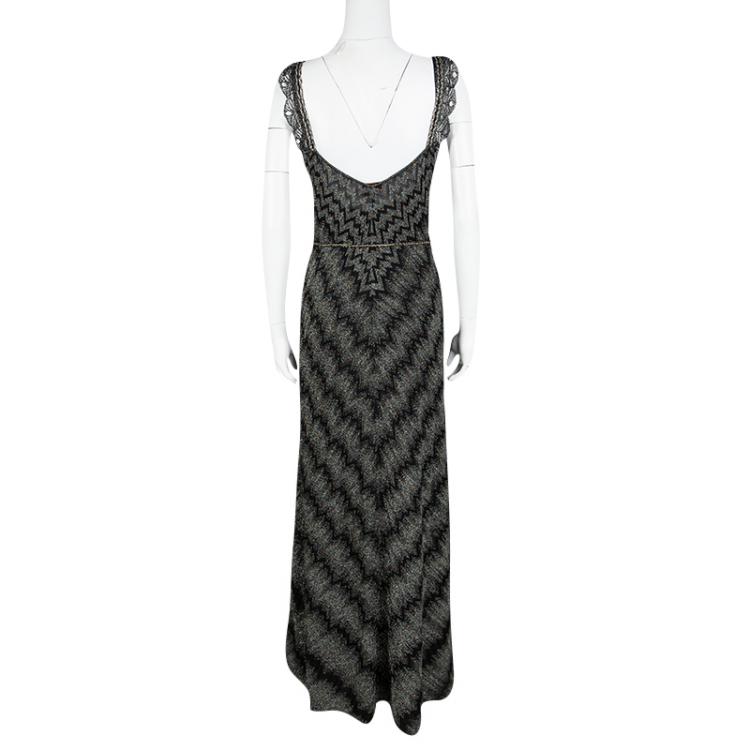 Pre Owned Missoni Multicolor Lurex Knit Chevron Pattern Sleeveless Maxi Dress M