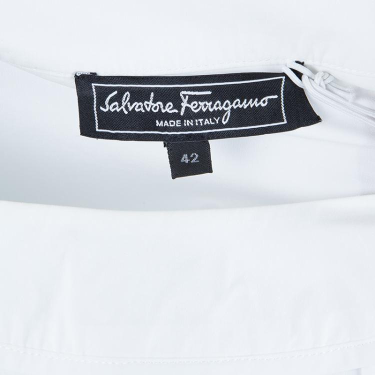 Pre Owned Salvatore Ferragamo White Eyelet Cotton Top M