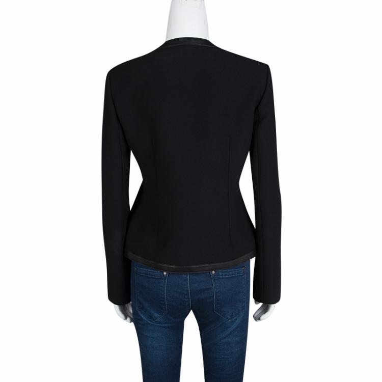 Pre Owned Gucci Black Leather Trim Piston Clasp Detail Jacket S