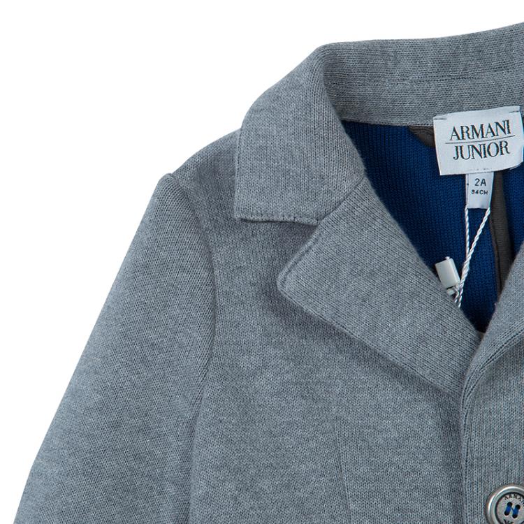 Pre Owned Armani Junior Grey Knit Notched Collar Blazer 2 Yrs