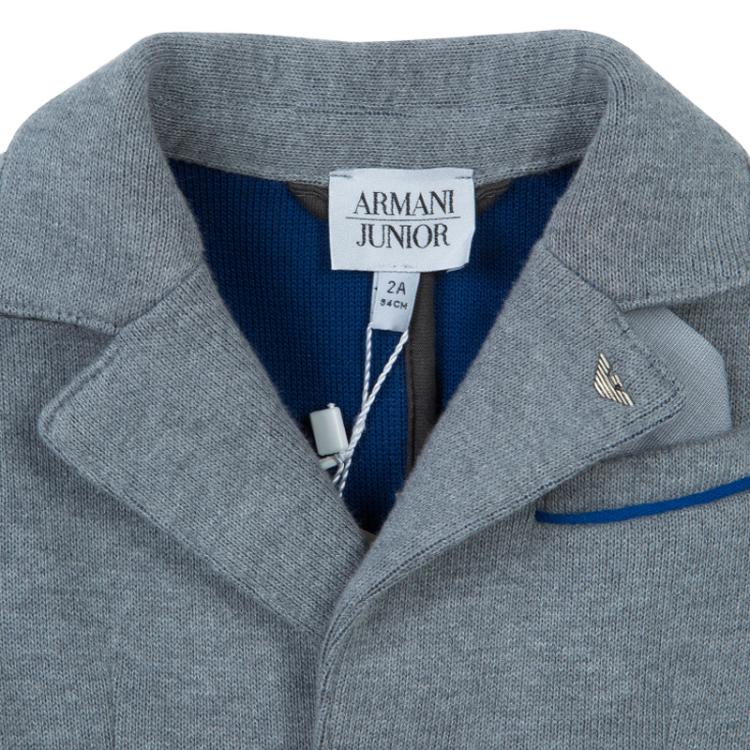 Pre Owned Armani Junior Grey Knit Notched Collar Blazer 2 Yrs