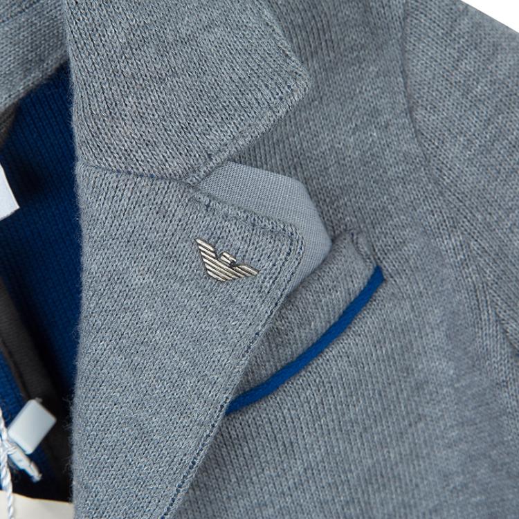 Pre Owned Armani Junior Grey Knit Notched Collar Blazer 2 Yrs