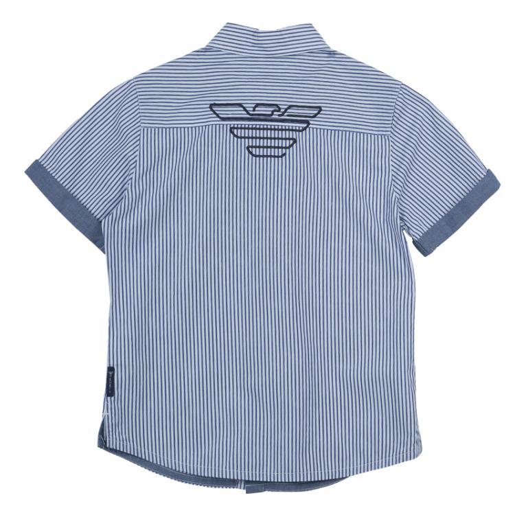 Pre Owned Armani Junior Blue and White Striped Short Sleeve Shirt 8 Yrs