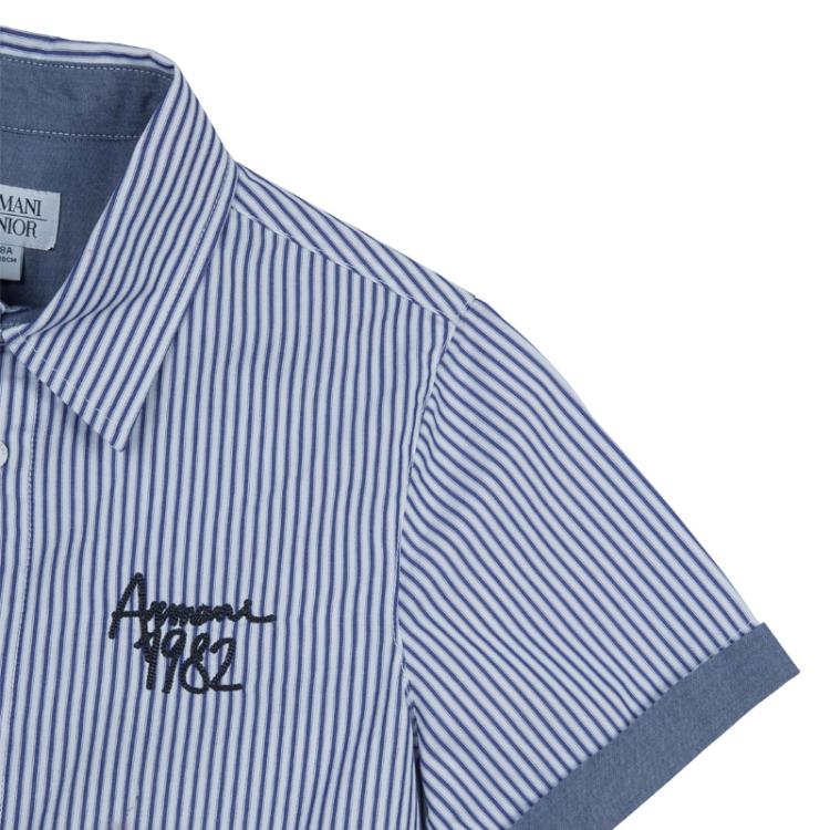 Pre Owned Armani Junior Blue and White Striped Short Sleeve Shirt 8 Yrs