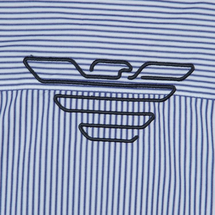 Pre Owned Armani Junior Blue and White Striped Short Sleeve Shirt 8 Yrs