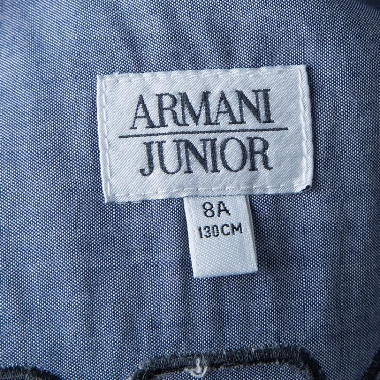 Pre Owned Armani Junior Blue and White Striped Short Sleeve Shirt 8 Yrs