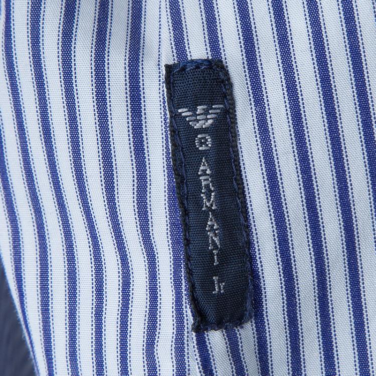 Pre Owned Armani Junior Blue and White Striped Short Sleeve Shirt 8 Yrs