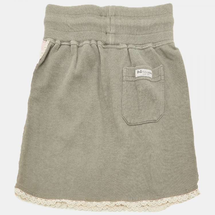 Pre Owned D&G Junior Grey Logo Print Cotton Lace Detail Skirt 6Y