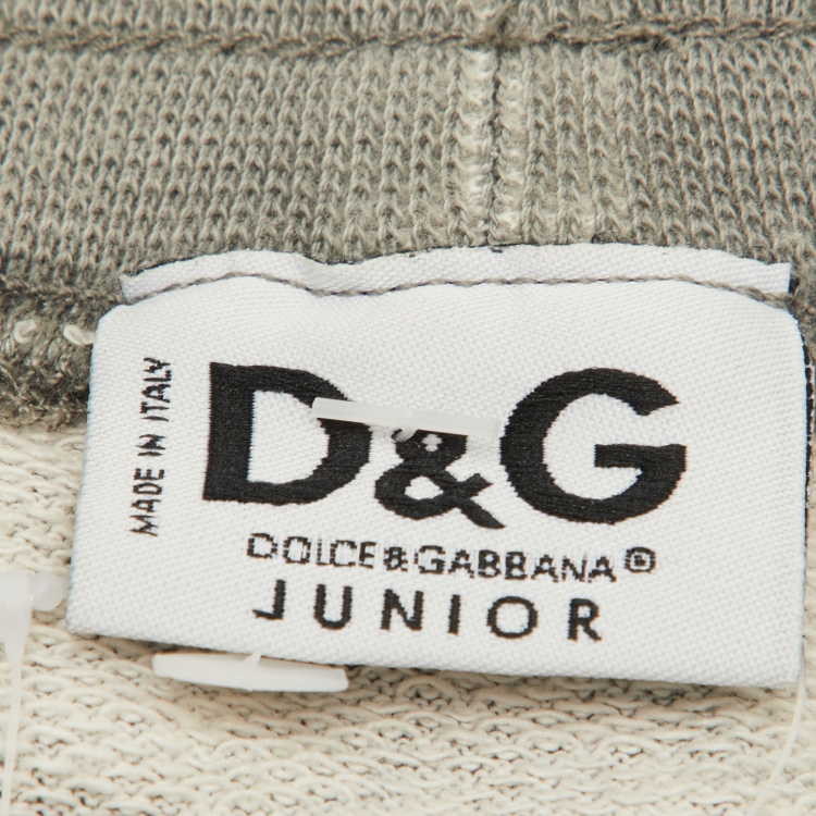 Pre Owned D&G Junior Grey Logo Print Cotton Lace Detail Skirt 6Y