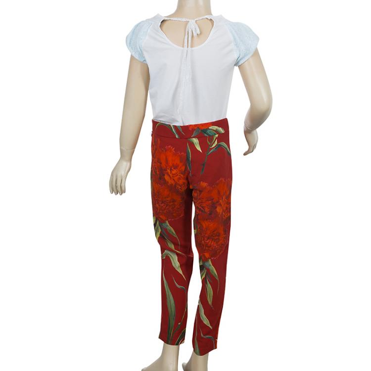 Pre Owned Dolce and Gabbana Red Floral Print Leggings 6 Yrs