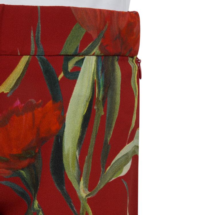 Pre Owned Dolce and Gabbana Red Floral Print Leggings 6 Yrs