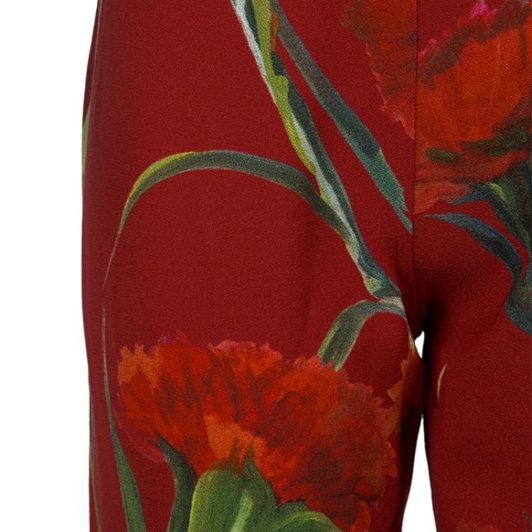Pre Owned Dolce and Gabbana Red Floral Print Leggings 6 Yrs