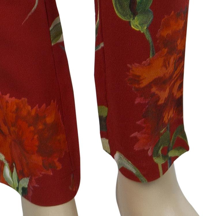 Pre Owned Dolce and Gabbana Red Floral Print Leggings 6 Yrs