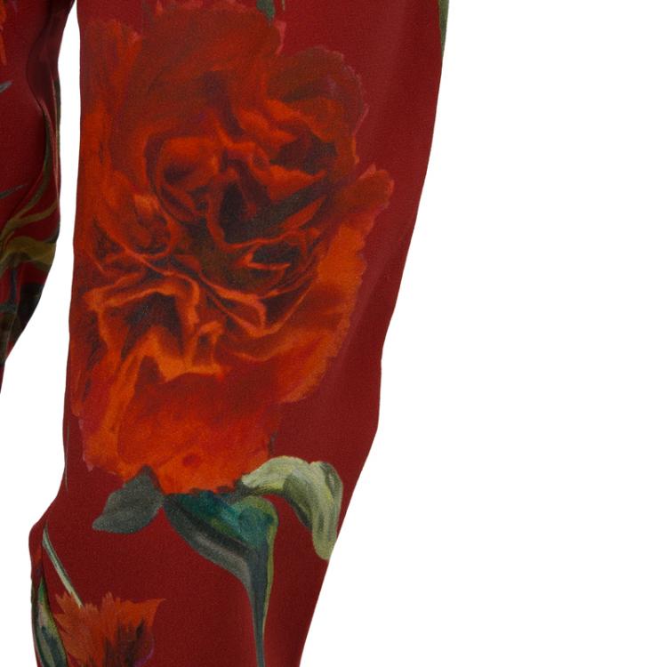Pre Owned Dolce and Gabbana Red Floral Print Leggings 6 Yrs