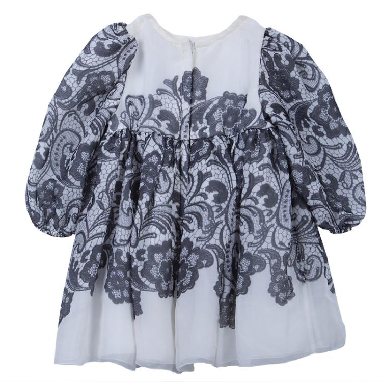 Pre Owned Dolce & Gabbana Monochrome Lace Print Dress 3-6 Mths