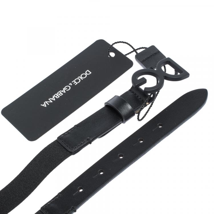Pre Owned Dolce & Gabbana Black Leather and Stretchy Jersey Logo Buckle Belt L/69CM