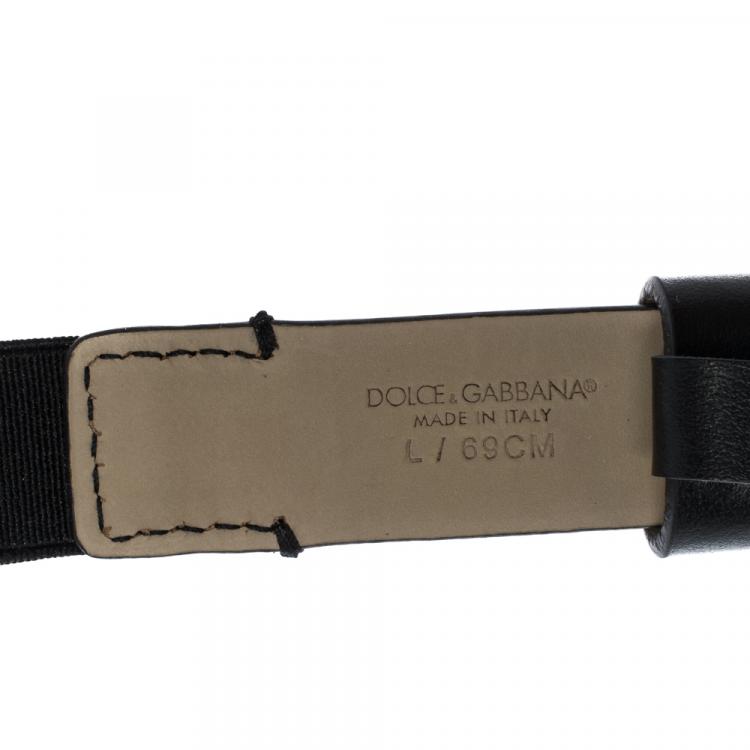 Pre Owned Dolce & Gabbana Black Leather and Stretchy Jersey Logo Buckle Belt M