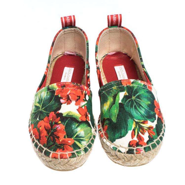 Pre Owned Dolce & Gabbana Multicolor Floral Print Canvas Espadrilles Size IT 38 (Kids)
