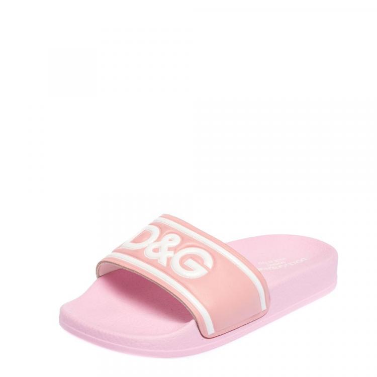 Dolce & Gabbana Pink Leather/Rubber I LOVE D&G Flat Slides Size IT 34  (Kids) Dolce & Gabbana | TLC