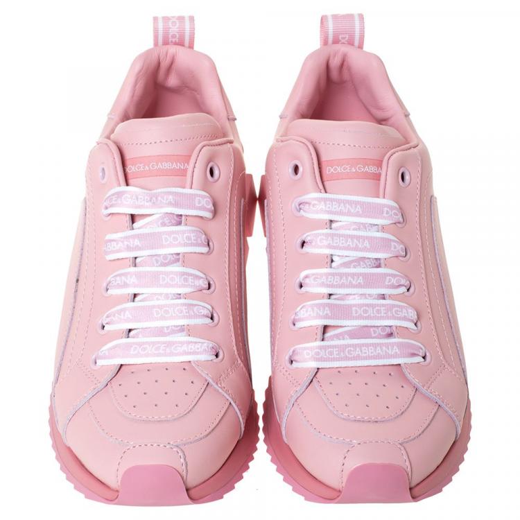 Pre Owned Dolce & Gabbana Pink Leather Super Queen Platform Sneakers Size IT 38 (Kids)