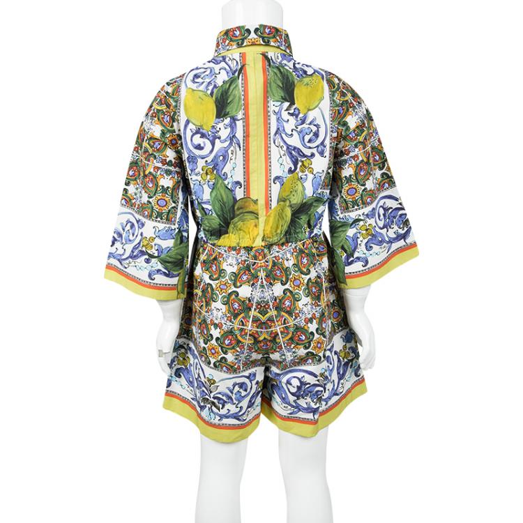 Pre Owned Dolce and Gabbana Multicolor Majolica and Lemon Print Cotton Playsuit 6 Yrs