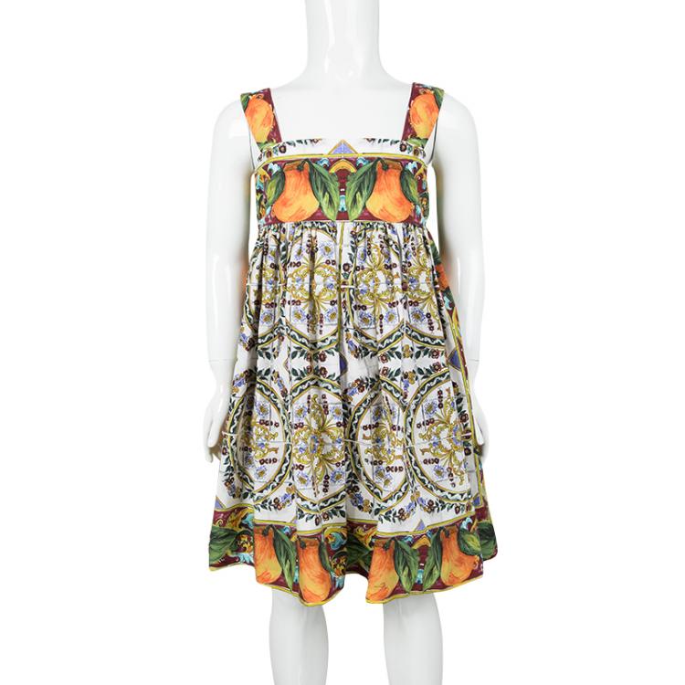Dolce and Gabbana Multicolor Majolica and Orange Print Cotton Dress 5 Yrs  Dolce & Gabbana | TLC