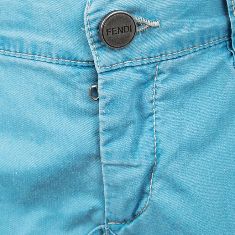 Pre Owned Fendi Blue Cold Pigment Overdyed Cotton Cargo Pants 4 Yrs 