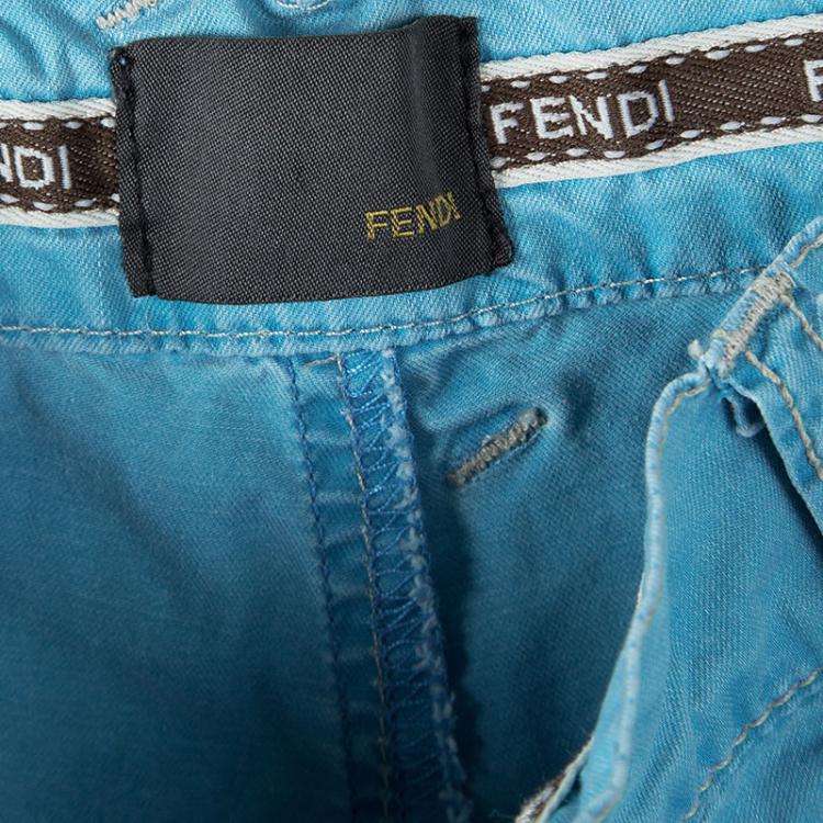 Pre Owned Fendi Blue Cold Pigment Overdyed Cotton Cargo Pants 4 Yrs 
