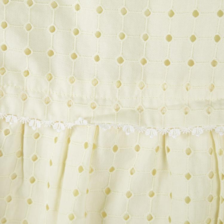 مملوكة مسبقًا Gucci Kids Yellow Cutout Lace Trim Detail Cotton Sangallo Dress 6-9 M
