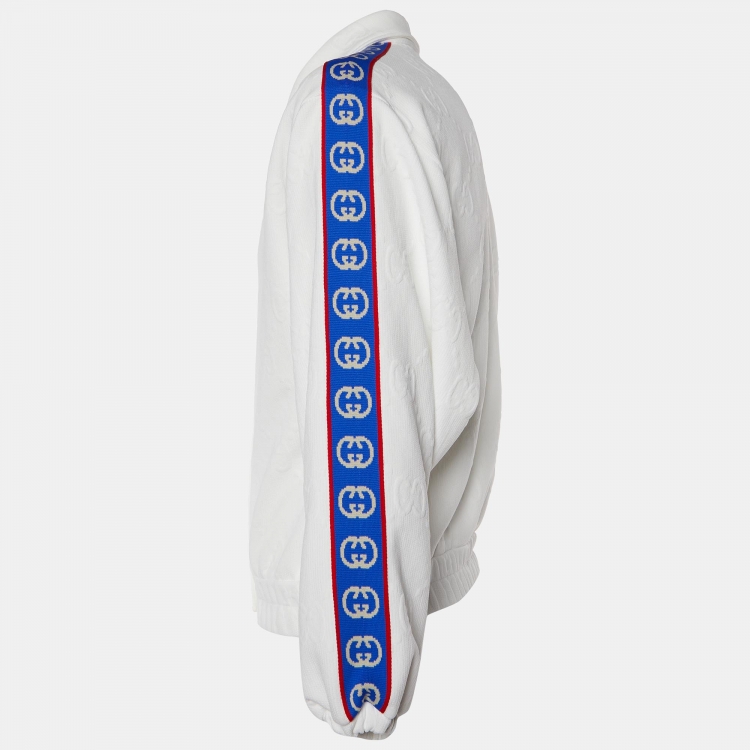 Pre Owned Gucci White GG Textured Jersey Logo Tape Detail Jacket 12 Yrs