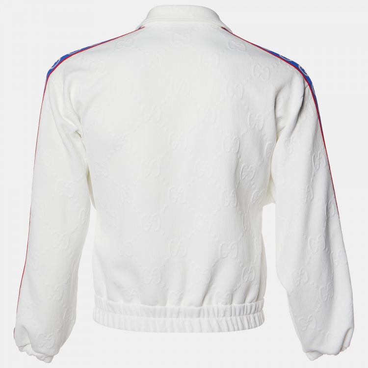 Pre Owned Gucci White GG Textured Jersey Logo Tape Detail Jacket 12 Yrs