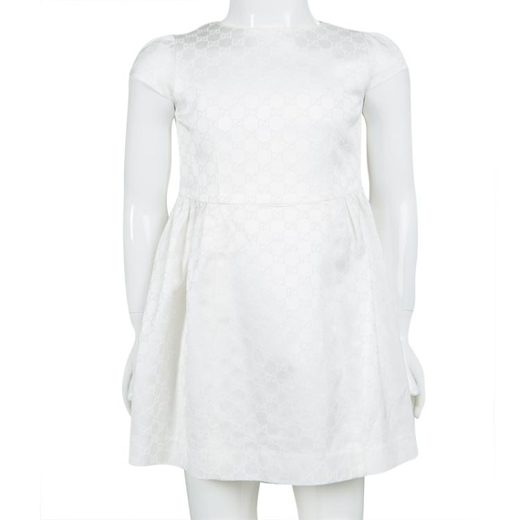 Pre Owned Gucci Off White Monogram Jacquard Cap Sleeve Dress 5 Yrs