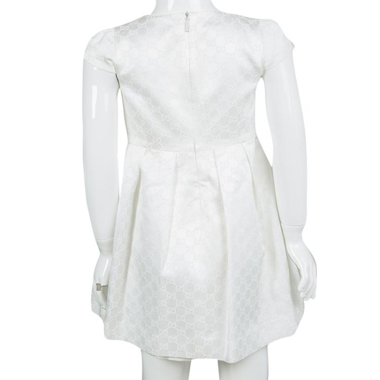 Pre Owned Gucci Off White Monogram Jacquard Cap Sleeve Dress 5 Yrs