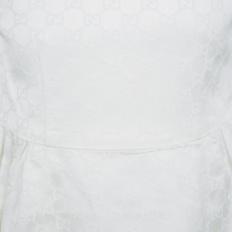 Pre Owned Gucci Off White Monogram Jacquard Cap Sleeve Dress 5 Yrs