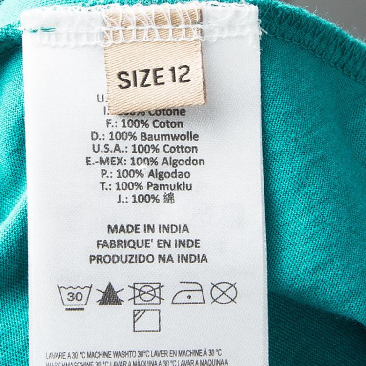 Pre Owned John Galliano Kids Aqua Blue Printed Cotton Halter Dress 10 Yrs