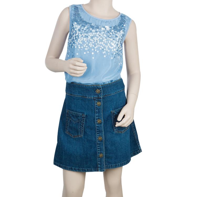 Pre Owned Little Marc Jacobs Blue Denim Buttondown Skirt 12 Yrs