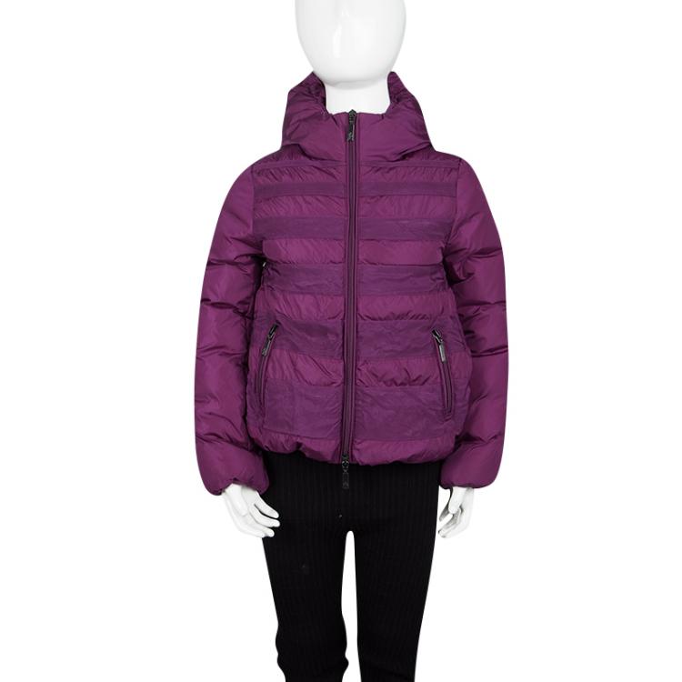 مملوكة مسبقًا Moncler Purple Hooded Zip Front Nylon Down Jacket 8 Yrs