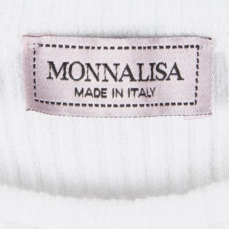 Pre Owned Monnalisa White Cotton Ruffle Detail Belted Floral Embroidered Dress 6 Yrs