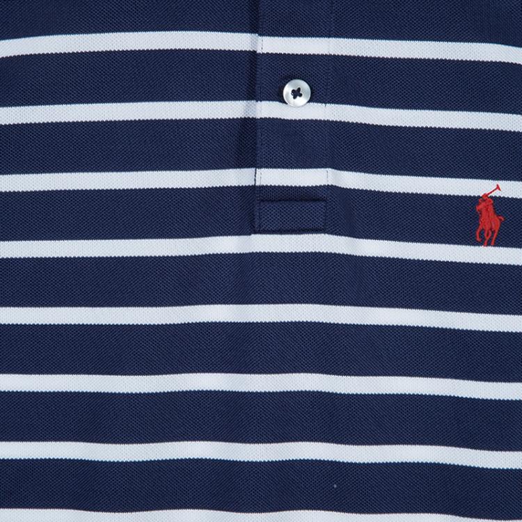 Pre Owned Ralph Lauren Navy Blue and White Striped Polo Shirt 8 Yrs