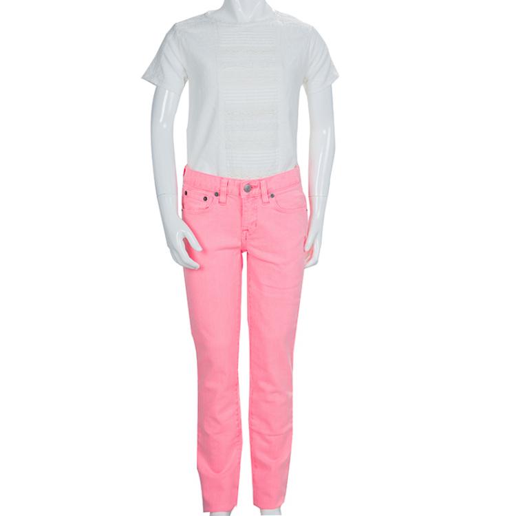 Pre Owned Ralph Lauren Neon Pink Denim Bowery Skinny Jeans 10 Yrs