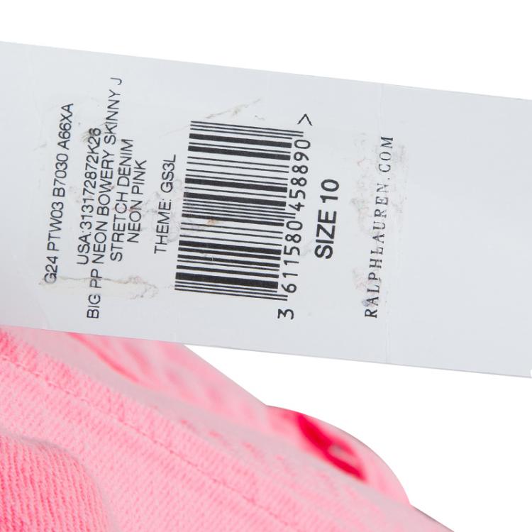 Pre Owned Ralph Lauren Neon Pink Denim Bowery Skinny Jeans 10 Yrs