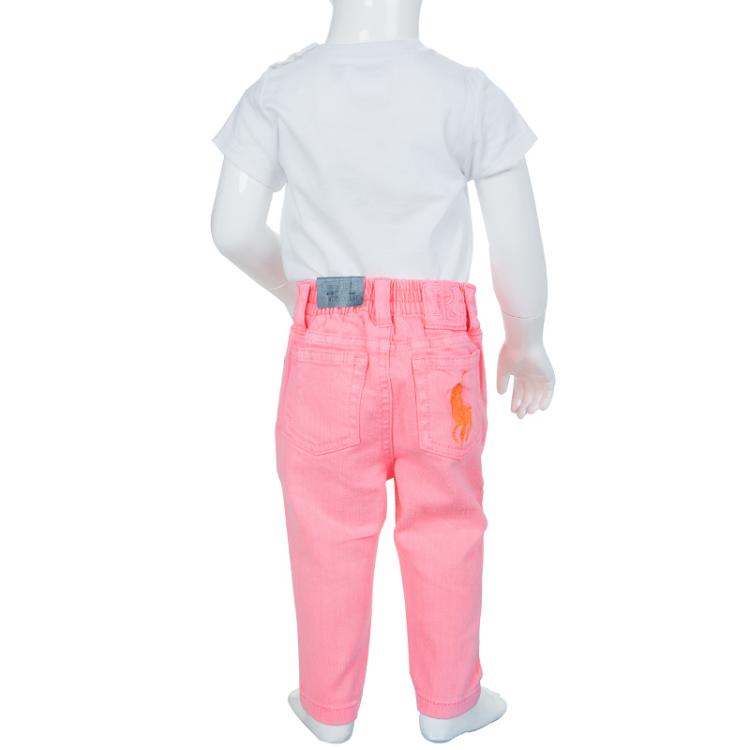 Pre Owned Ralph Lauren Neon Pink Denim Bowery Skinny Jeans 12 Months