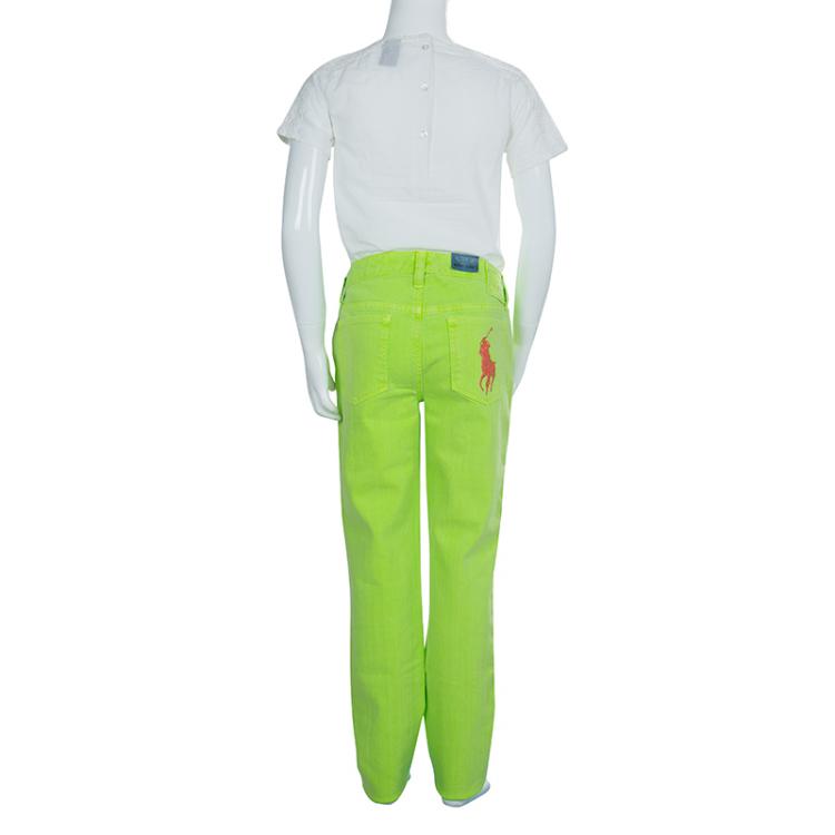 Pre Owned Ralph Lauren Neon Green Denim Bowery Skinny Jeans 12 Yrs