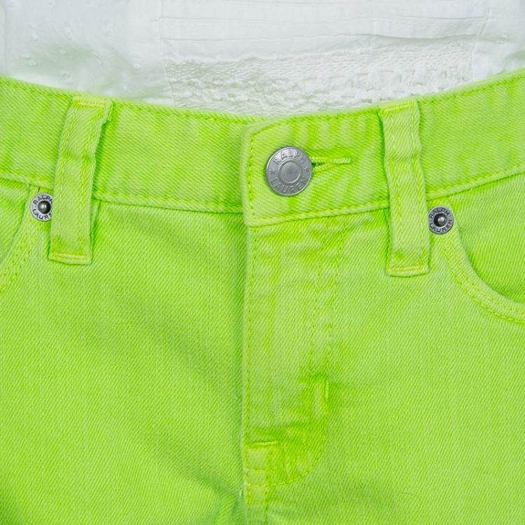 Pre Owned Ralph Lauren Neon Green Denim Bowery Skinny Jeans 12 Yrs