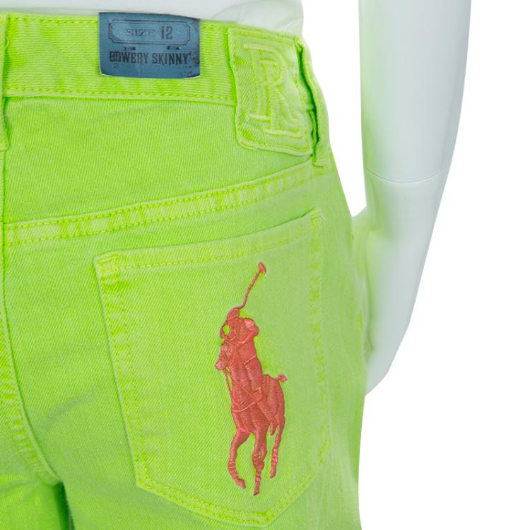 Pre Owned Ralph Lauren Neon Green Denim Bowery Skinny Jeans 12 Yrs