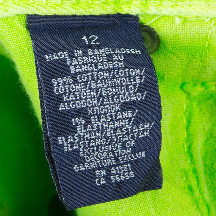 Pre Owned Ralph Lauren Neon Green Denim Bowery Skinny Jeans 12 Yrs