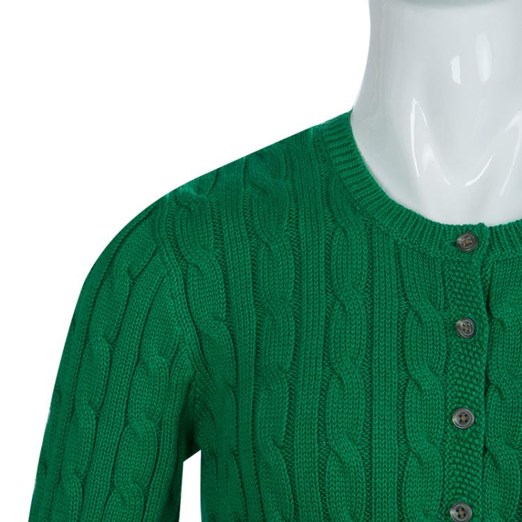 Pre Owned Ralph Lauren Green Cable Knit Suede Elbow Patch Detail Sweater 8/10 Yrs