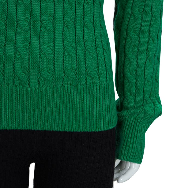 Pre Owned Ralph Lauren Green Cable Knit Suede Elbow Patch Detail Sweater 8/10 Yrs